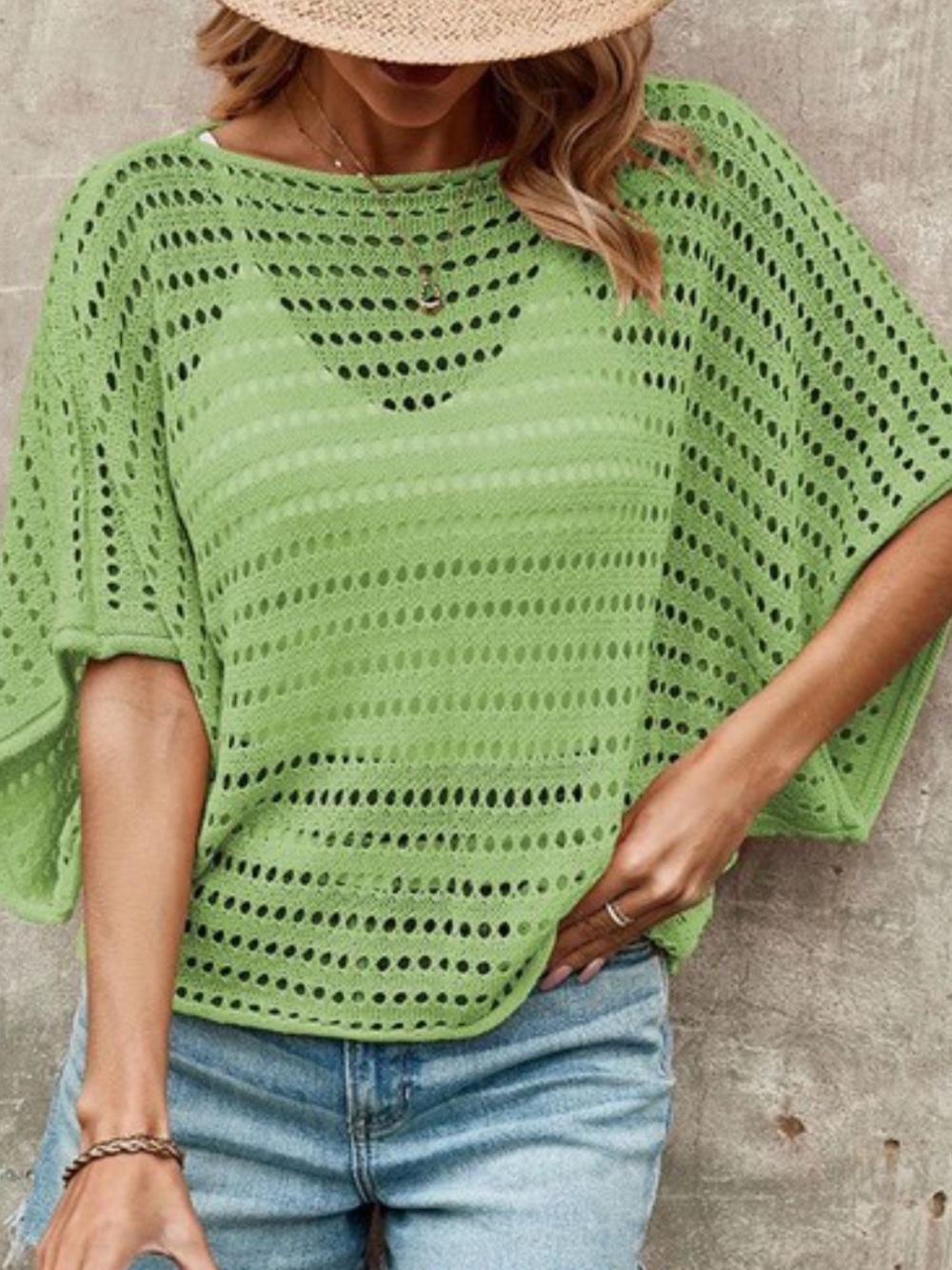ShopEvelynne Light Green Open-Knit Boatneck Top